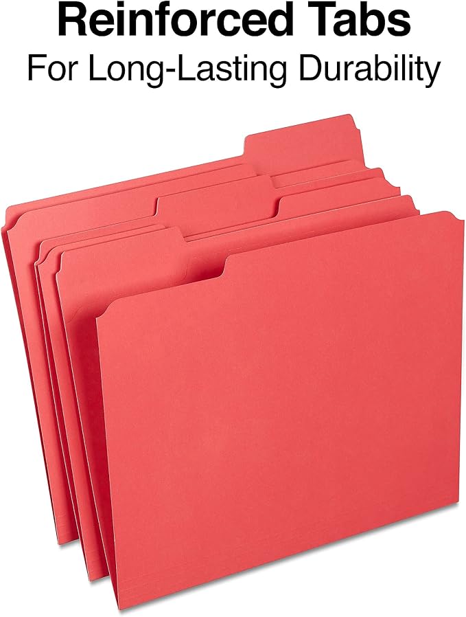 Staples Reinforced File Folders, Letter Size, 1/3‑Cut Tabs, Heavy‑Duty Paper - Image 3
