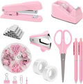 SKYDUE Pink Office Desk Accessories, Tape Dispenser, Clips and 1000pcs Staples by SKYDUE