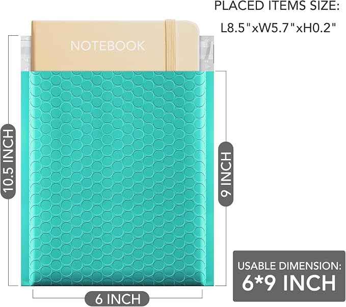 GSSUSA Teal Bubble Mailers 6X10 Inches 500 Pack, Padded Poly Bubble Mailer - Image 2