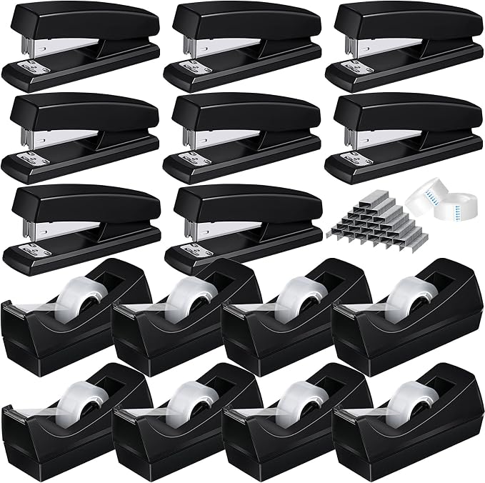16 Pcs Desk Staplers Tape Dispensers Sets Desktop Office Staplers by Leinuosen