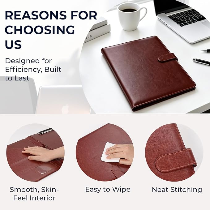 Professional Padfolio with Clipboard, Faux Leather Portfolio Folder Binder - Image 5