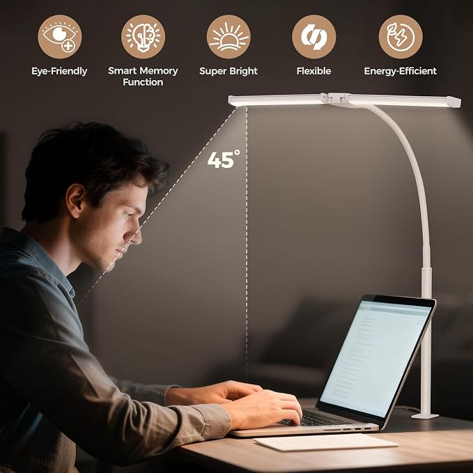 Voncerus LED Desk Lamp for Home Office, Double Head Architect Light - Image 5