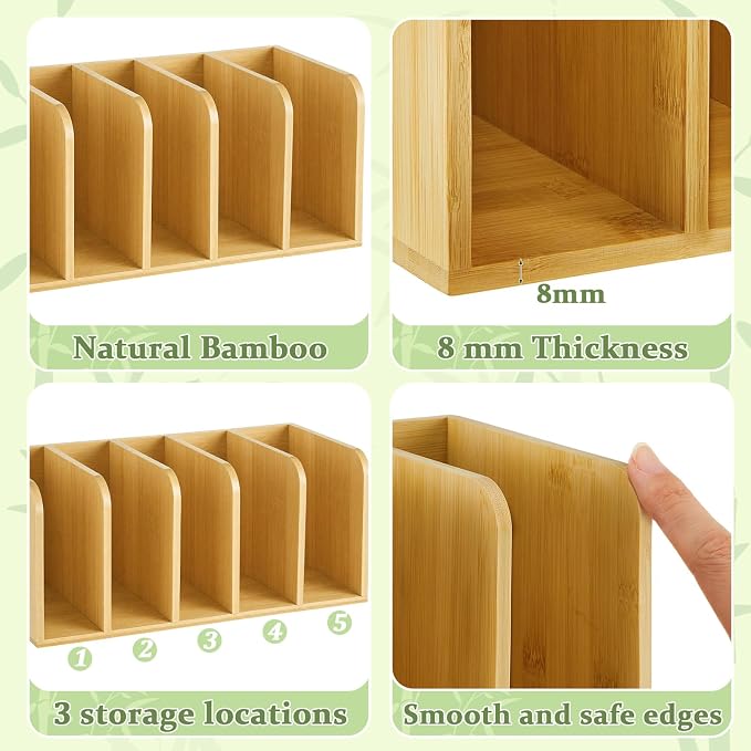 Novabright 5-Slot Bamboo Wooden Magazine File Holder Desk Organizer, 5 Vertical - Image 3