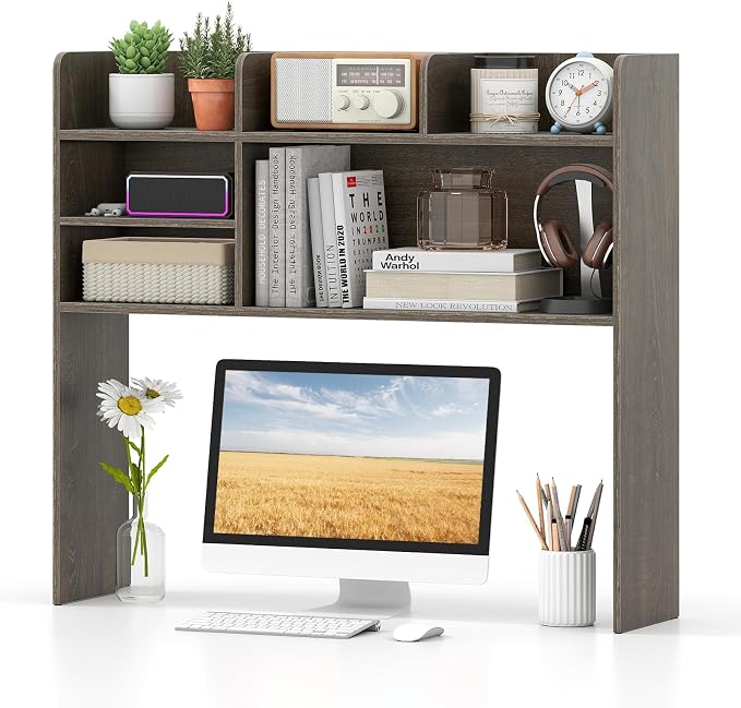 Tangkula Desktop Bookshelf for Computer Up to 32”, 37” Countertop Storage Hutch by TANGKULA