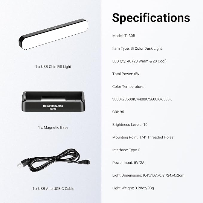 NEEWER Basics LED Chin Fill Lighting CRI95, 6W Bi Color Portable Desk Phone - Image 8