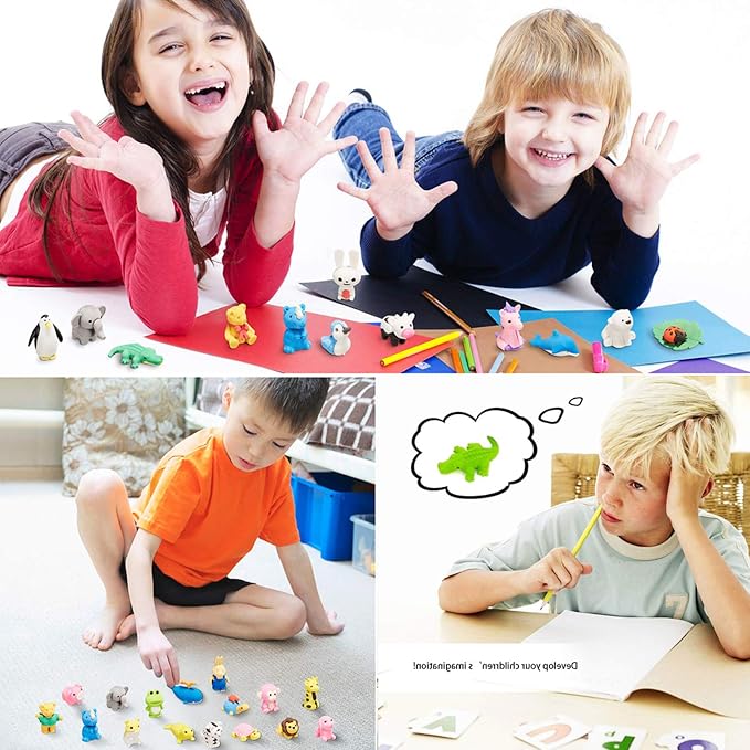 URSKYTOUS 64Pcs Animal Erasers Bulk Cute Desk Pets Kids Puzzle Erasers Take - Image 8