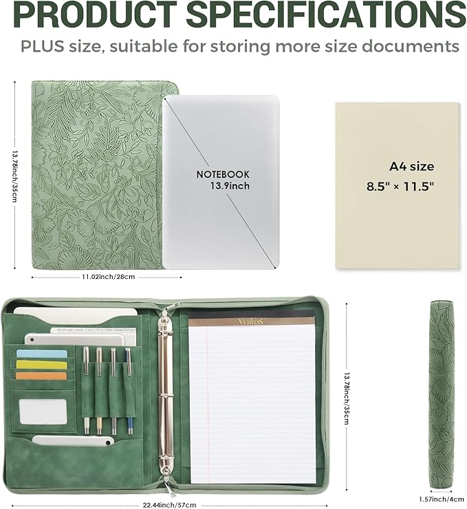 Embossed Faux Leather Zippered Padfolio - Image 3