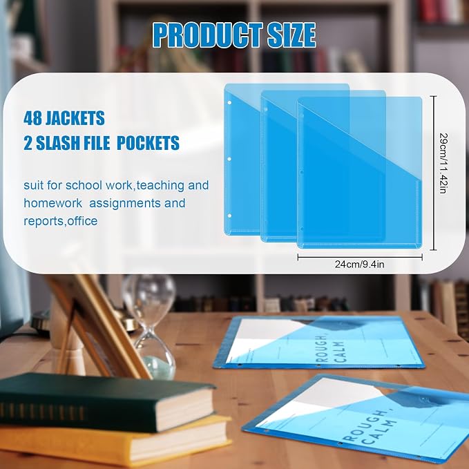 Seajan 48 Pcs Pocket Folders for 3 Ring Binder Clear Plastic Folders Sleeves - Image 2