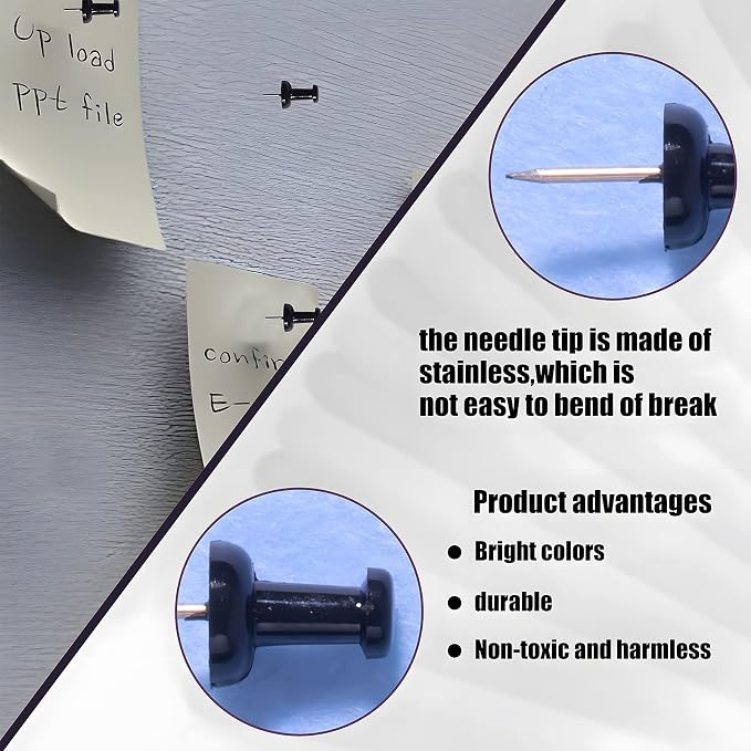 VAPKER Push Pins Tacks 120Pcs Solid Black Thumb Tacks Larger Size Pin Map Tacks - Image 3