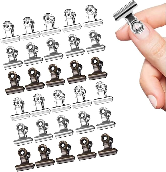 Bulldog Clips 0.86 Inch 30 PCS, Round Head Metal Bulldog Clips, 3 Colors by Makanu