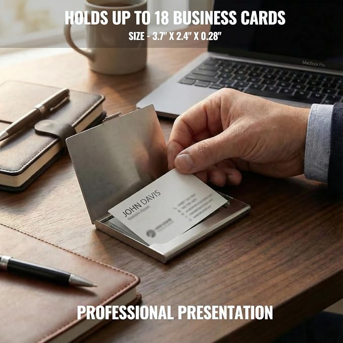 Business Card Holder, for Men and Women, Slim Minimalist Design Case, Stainless - Image 9
