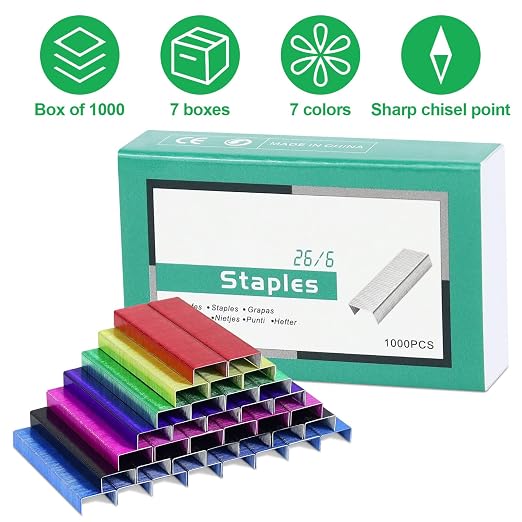 Multibey 7 Pack Colorful Standard Staples Bulk Refill - Image 3