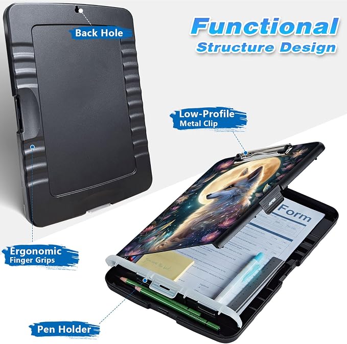 Clipboard with Storage, High Capacity Blue Octopus with Glasses Storage - Image 2