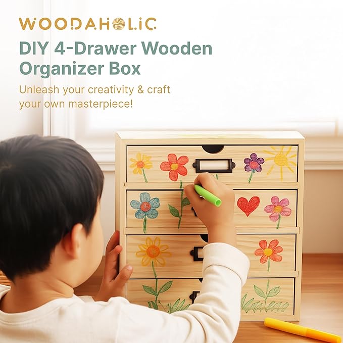 DIY Wooden Desk Organizer with Drawers – Unfinished 4-Drawer Desktop Storage - Image 3