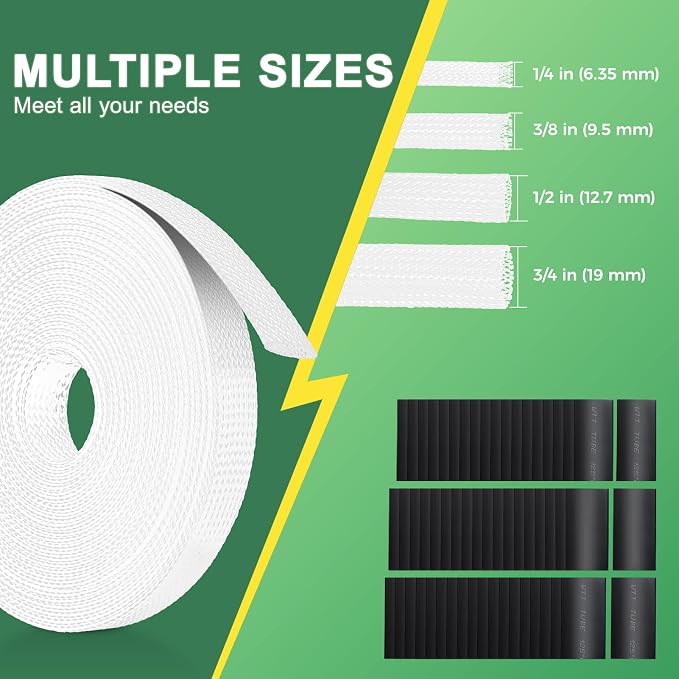 132 ft Expandable Braided Cable Sleeve Wire Loom PET Wire Sleeving，Wrap - Image 2