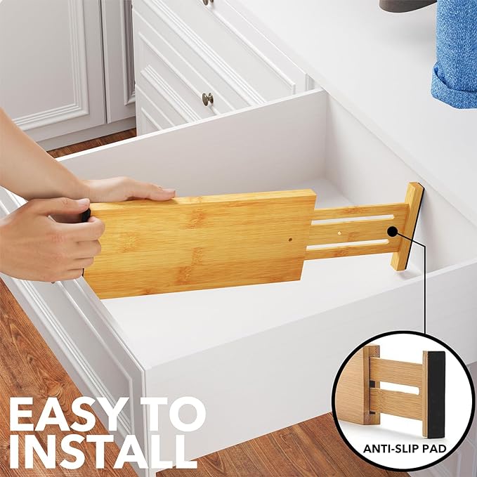 SpaceAid Bamboo 4 Pack Dresser Drawer Dividers, 4.65“ High Adjustable 12.5“-17” - Image 6