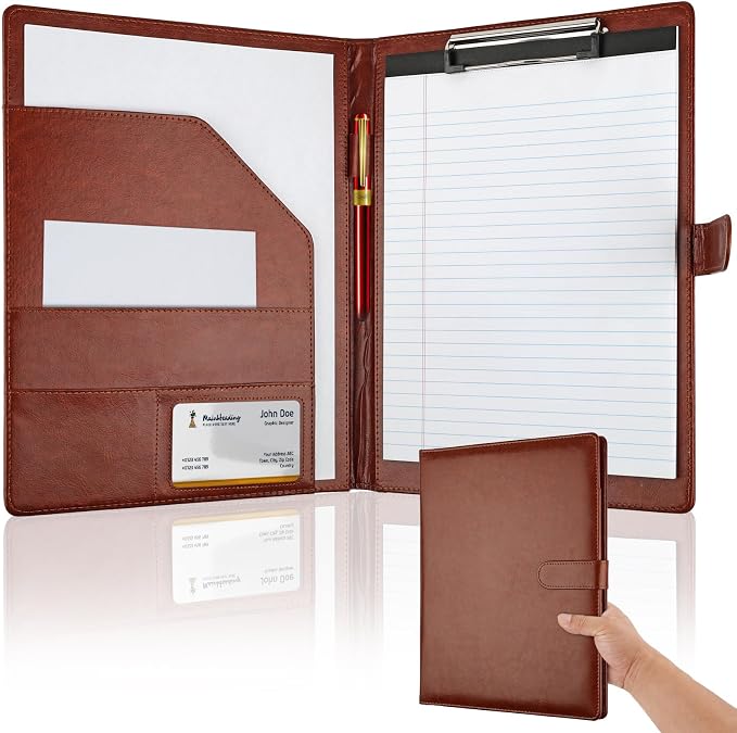 Professional Padfolio with Clipboard, Faux Leather Portfolio Folder Binder by MOWPOG