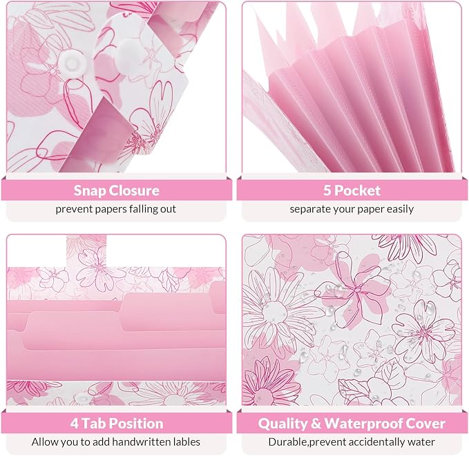 SKYDUE Accordion File Organizer, Floral Expanding File Folders - Image 2