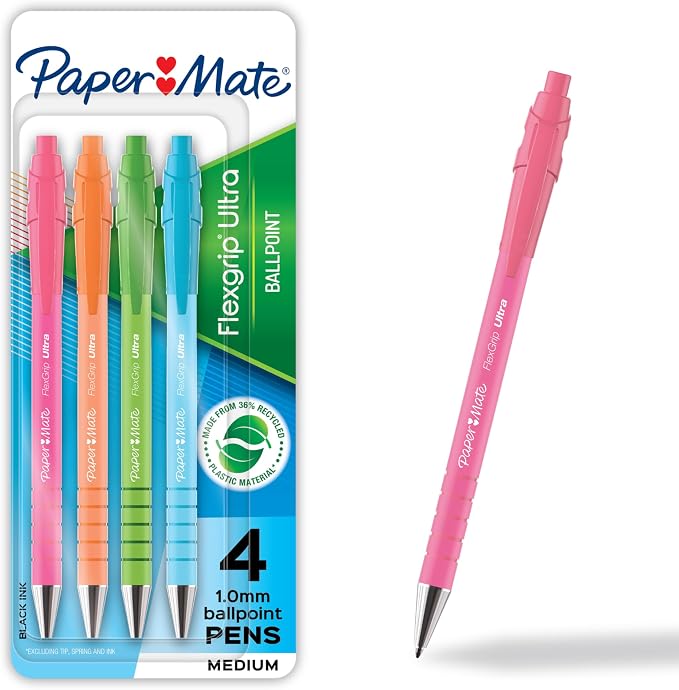Paper Mate FlexGrip Ultra Ballpoint Pens, Recycled Plastic Materials Assorted by Unknown
