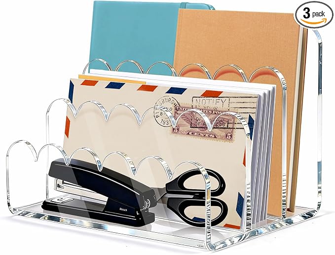 Acrylic Mail Organizer for Desk, 3-Compartment Clear Letter Sorter by Unknown