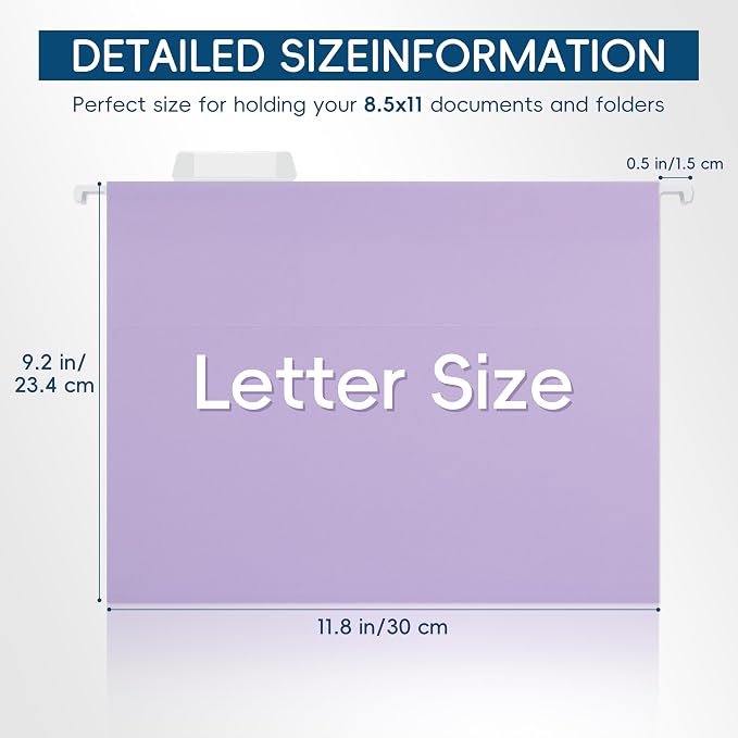 Light Purple Hanging File Folders, 25 Pack Letter Size File Folders - Image 3
