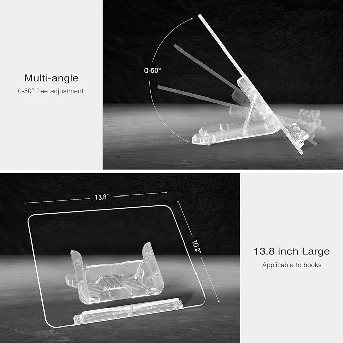 Acrylic Book Stand, Angle Adjustable Book Display Stand, Foldable Cookbook Stand - Image 5
