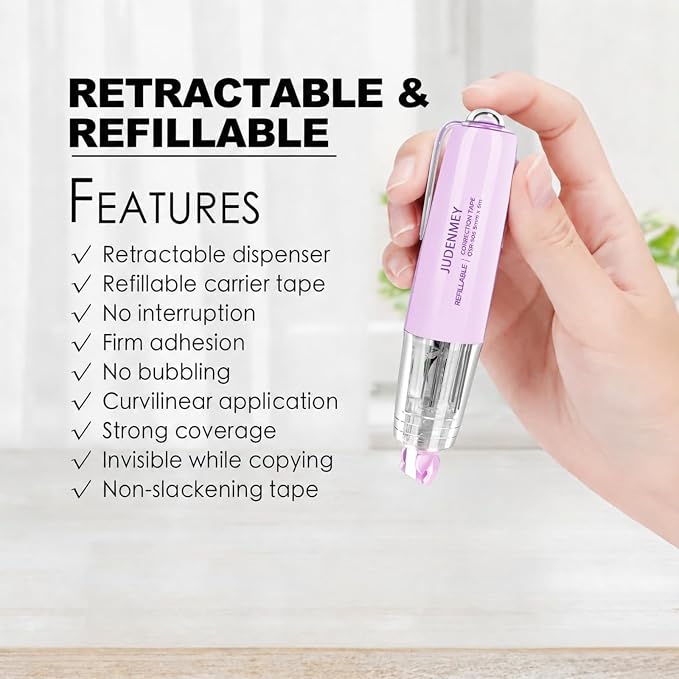 4Pack JUDENMEY Refillable Retractable White Correction Tape, Cute Correction - Image 2