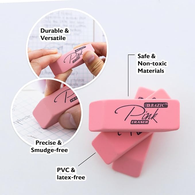 BAZIC Products Pink Bevel Block Erasers, Latex-Free - Image 4