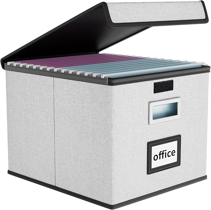 File Organizer Box with Lid, Collapsible File Folder Organizer by Huolewa