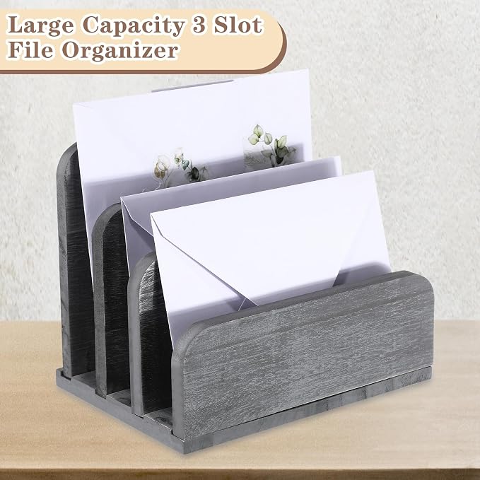 Briwooody Wooden Mail Organizer 3 Slots Mail Holder - Image 2