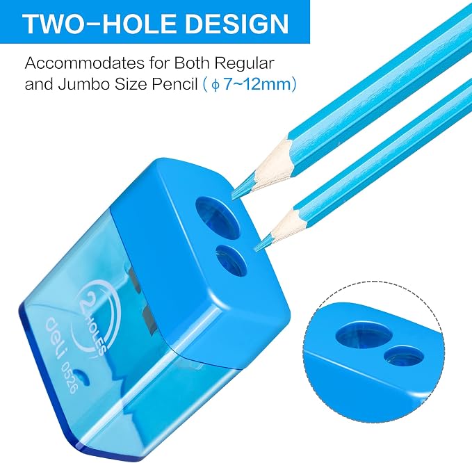 Deli Pencil Sharpener, Manual Pencil Sharpeners, Dual Holes - Image 2