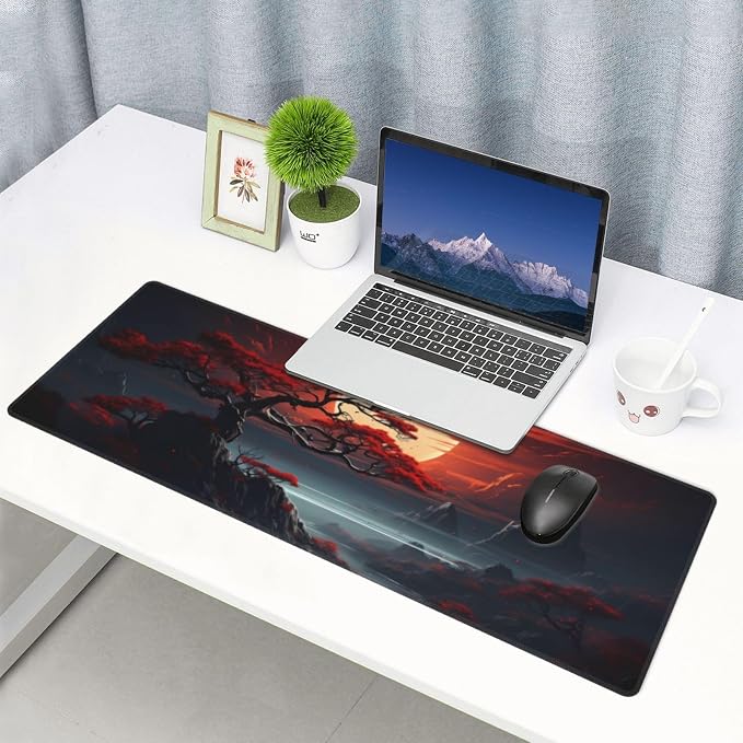 Darkness Red Moon Desk Mat Japanese Mouse Pad, Large Japanese Desk Mat - Image 6