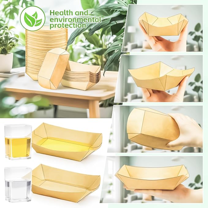 300 Pack 2Lb Paper Food Boat Trays Disposable Paper Boat Containers, Kraft Food - Image 4