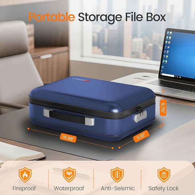 Fireproof Document Box with Lock, 5200°F Fireproof Water Resistant Hard Case - Image 2