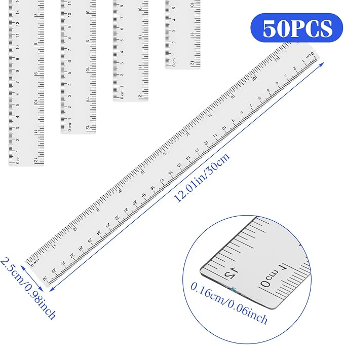 Zonon 50 Pcs 6 Inch/12 Inch Plastic Rulers Bulk Flexible Straight Rulers - Image 3