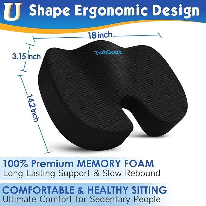 TushGuard Seat Cushion for Office Chair Memory Foam Non-Slip Desk Seat Cushion - Image 2