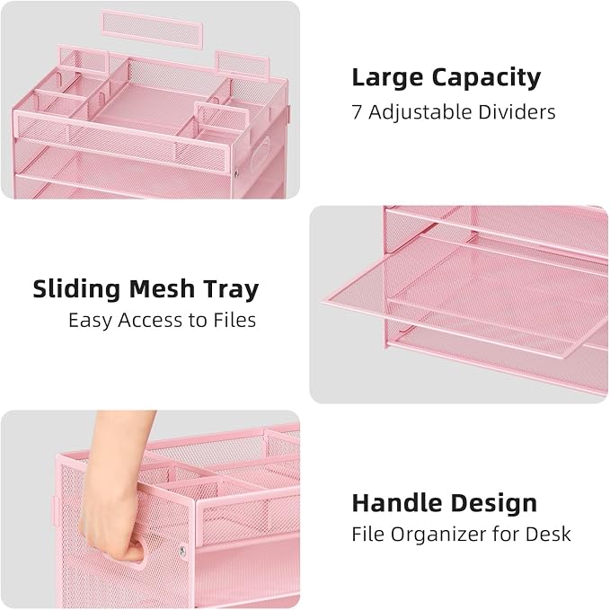 Marbrasse 5 Tier Paper Organizer Letter Tray, Mesh Desk File Organizer - Image 3