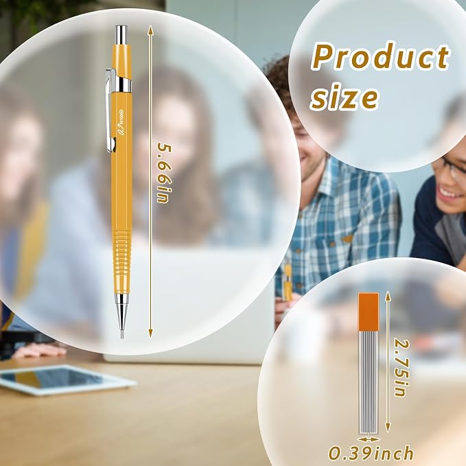Outus 4 Pack Yellow Metal Mechanical Pencils, 0.9 mm Leads - Image 2