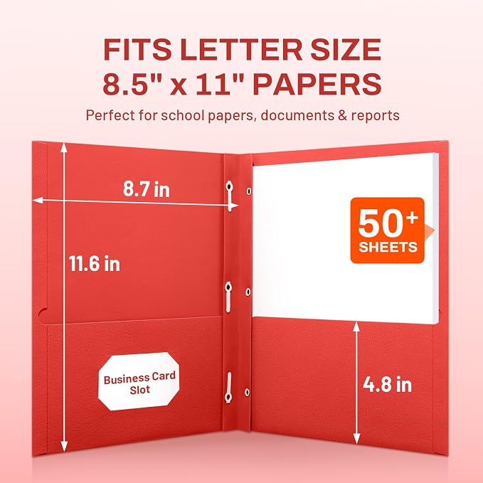 SUNEE 2 Pocket Folders with Prongs, Paper Folders with 2 Pockets and 3 Prongs - Image 2