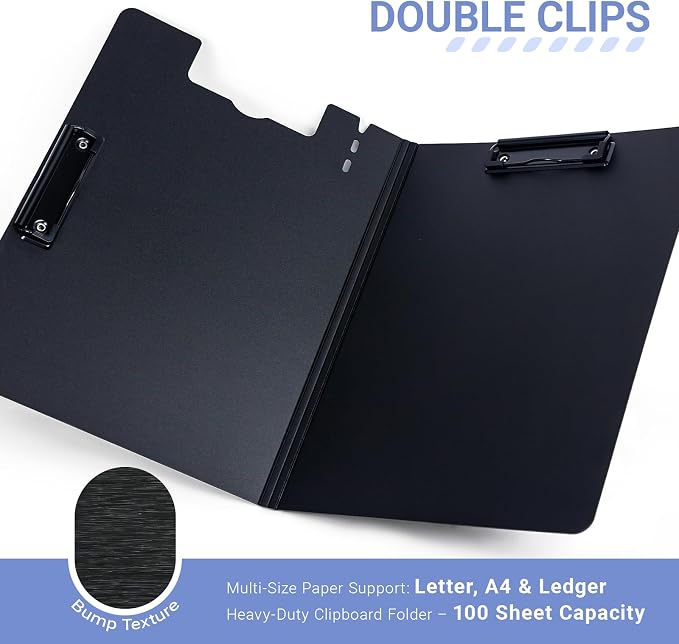 Clipboard Folder, with Dual Metal Clips, Embossed-Texture, Folding 360° Rotating - Image 2
