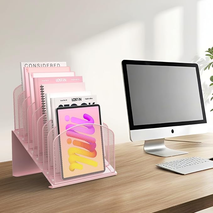 Inclined Desk File Organizer Metal Desk Magazine Folder Holder - Image 5