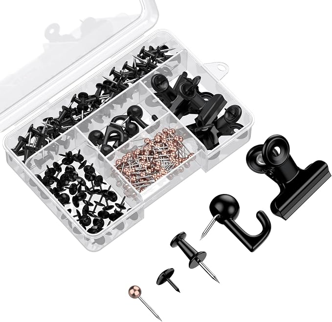 Uniclife 200 PCS Black Push Pins, 5 Style Push Pins by UnicLife