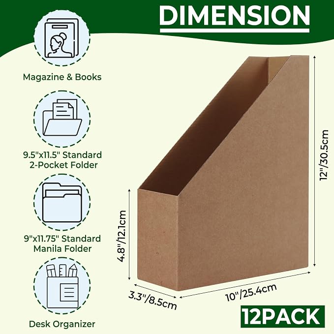 EXYGLO 12 Pack Brown Magazine File Holder, Cardboard Magazine Rack - Image 2