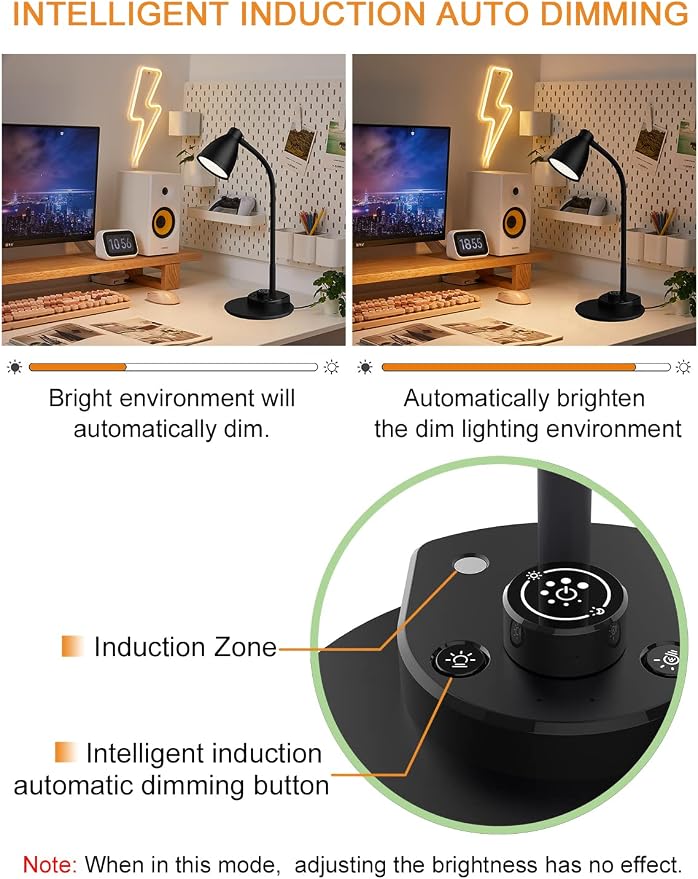 BOHON LED Desk Lamp with USB Charging Port 3 Color Modes Dimmable, AC Adapter - Image 5