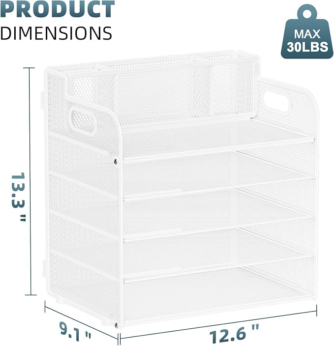 Marbrasse 5 Tier Paper Organizer Letter Tray, Mesh Desk File Organizer - Image 6