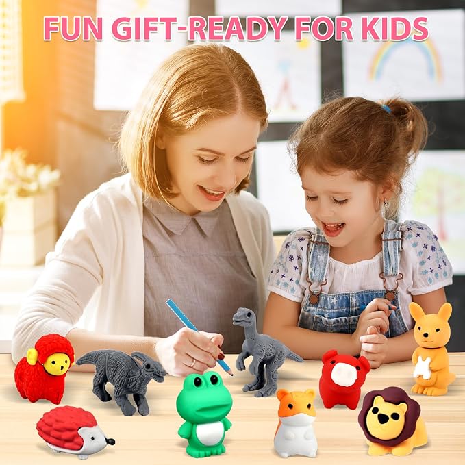 URSKYTOUS 90Pcs Animal Erasers Bulk Cute Desk Pets Kids Puzzle Erasers Take - Image 2
