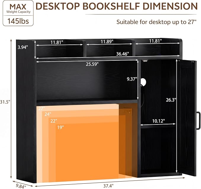 Desktop Storage Shelf, 37.4" Computer Desk Organizer 3-Tier Wood Desktop - Image 2
