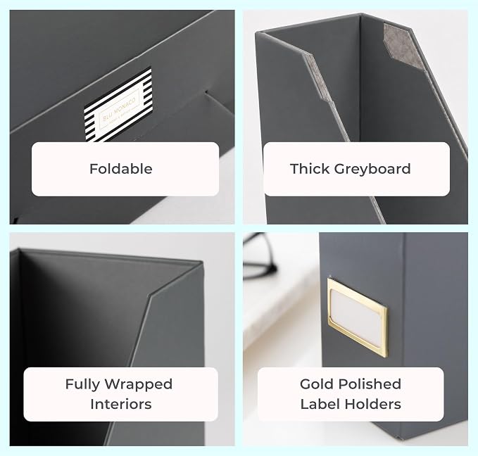 BLU MONACO | Set of 6 Foldable Grey Magazine File Holders - Image 7