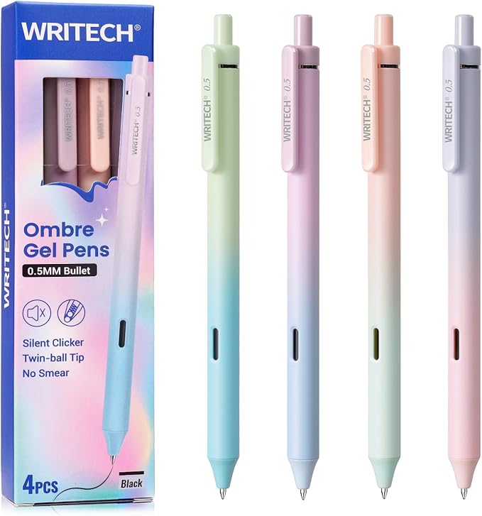 WRITECH Gel Pens Fine Point: 0.5mm Black Ink Retractable 4ct Smooth Writing No by WRITECH