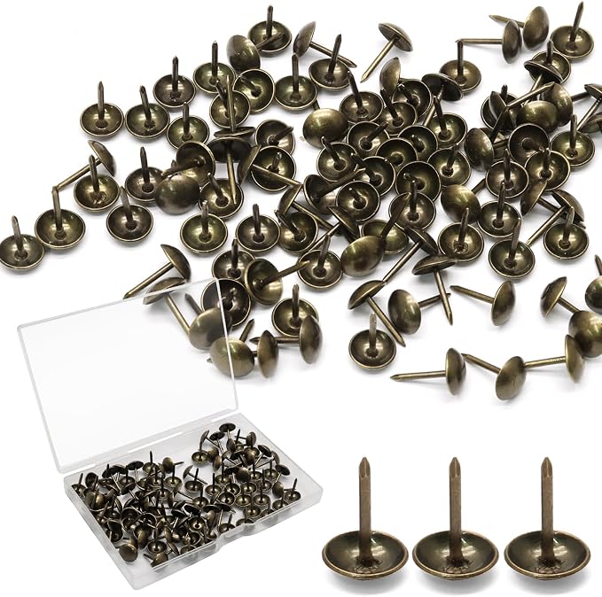 Biaungdo 100 Pcs 11 x 16 mm Round Head Upholstery Tacks, Bronze Metal Thumb - Image 7